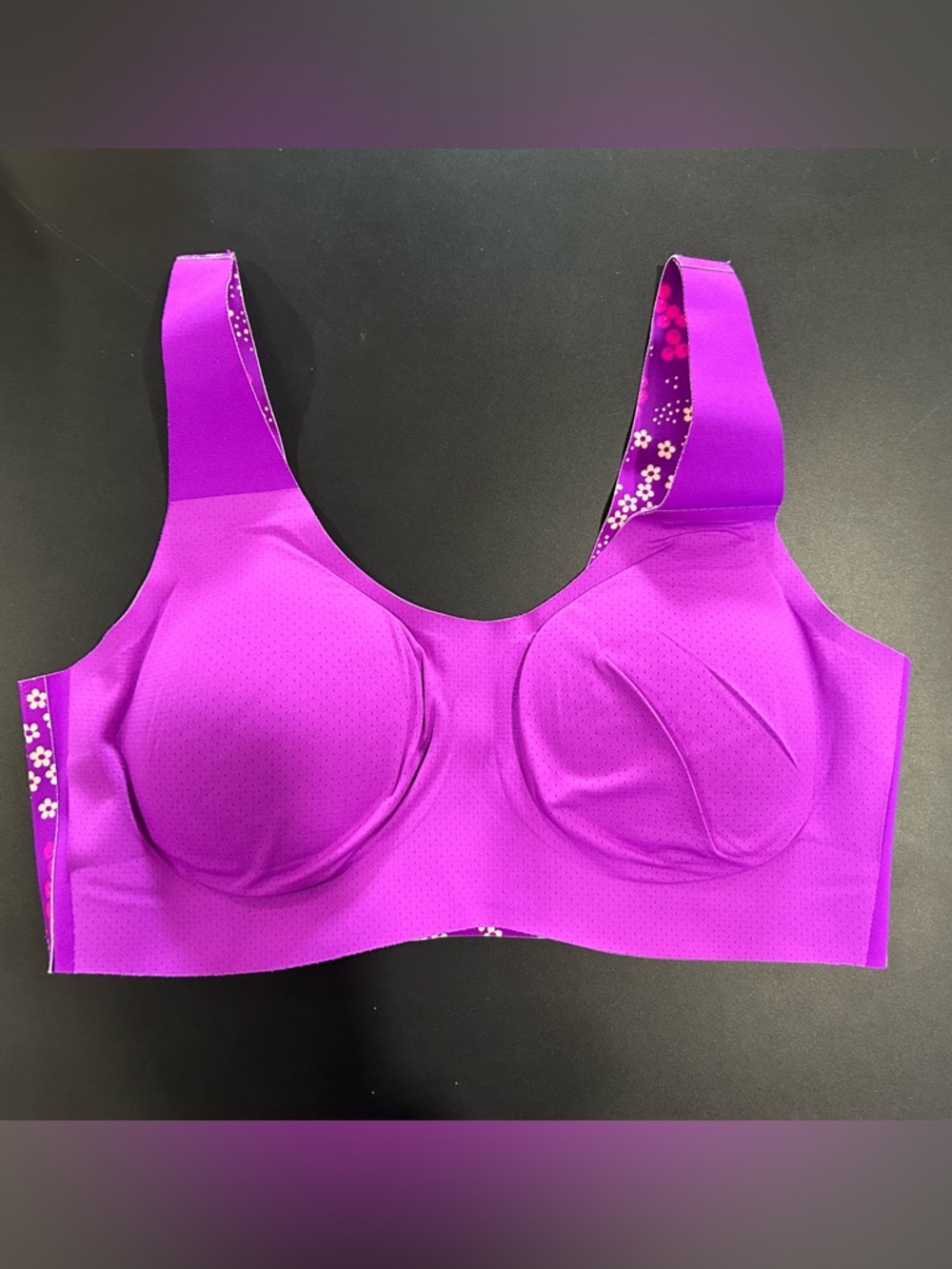 Knix Vibrant Purple Floral Scoop Neck Bra Top - Picture 3 of 4